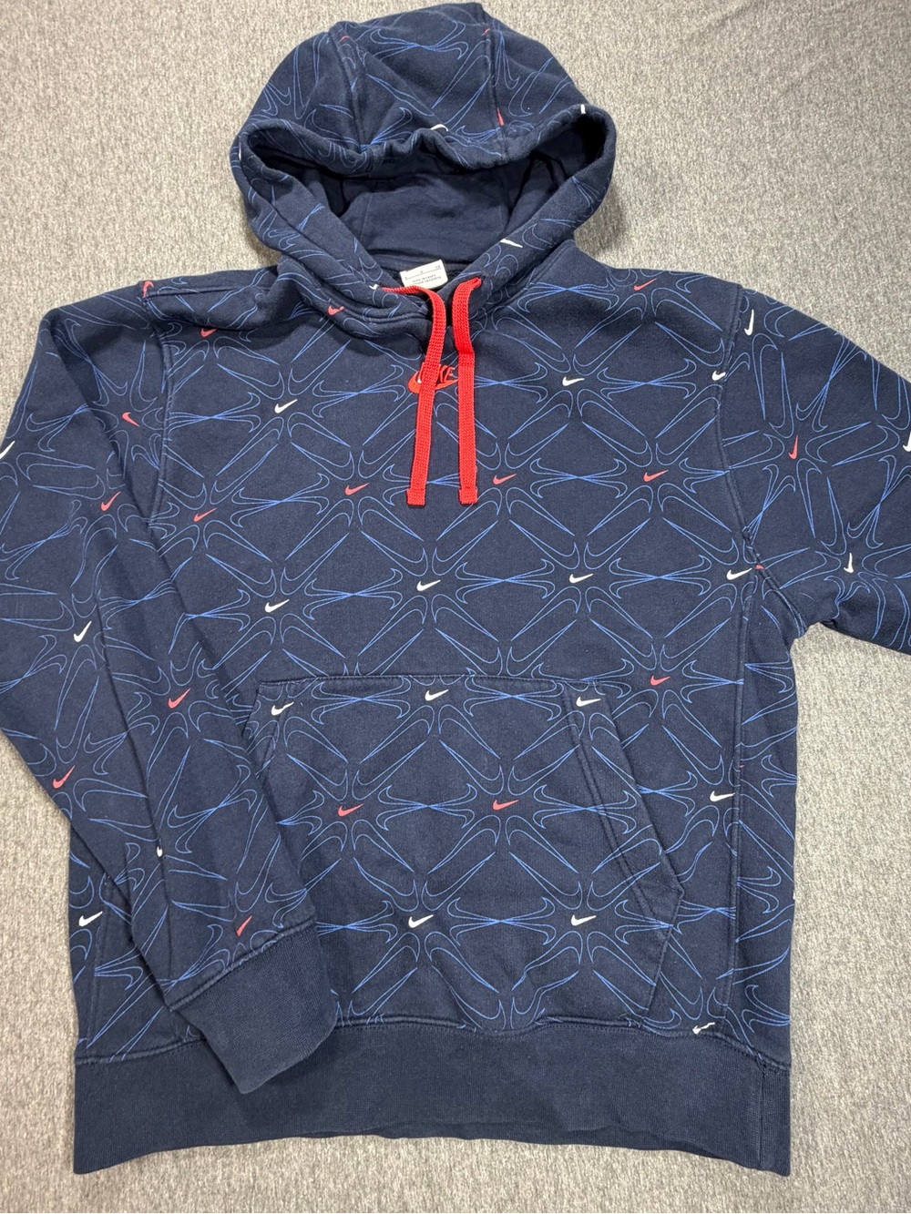 Nike Men’s Small Navy Blue All Over Print Swoosh Hoodie DM7930-451